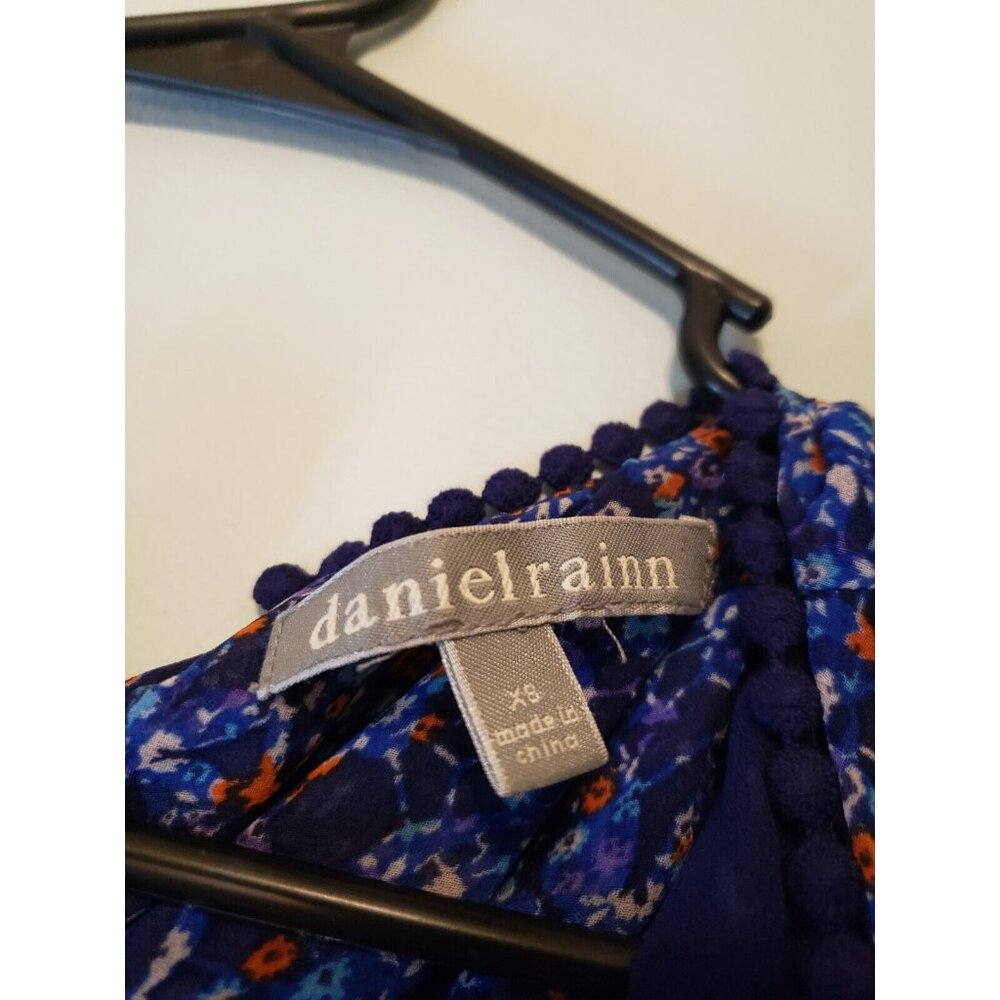 Daniel Rainn Womens XS Boho Tank Top Sleeveless Blue Floral Lace Tiered Back Tie - Picture 6 of 7